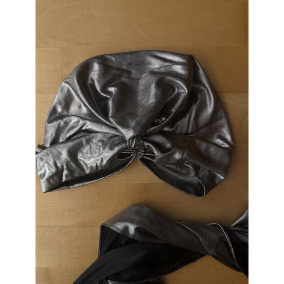 Silver Liquid Turban Hat And Reversible Scarf - Picture 2 of 4